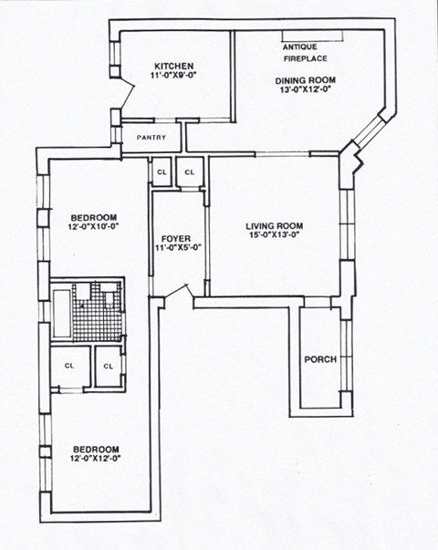 Floor plan for 3 beds, 1 bath, 1130 sqft